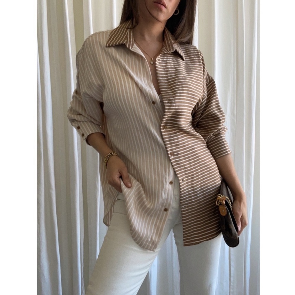 SHIRT button-down striped shirt — In Beige/Brown - Picture 3 of 8